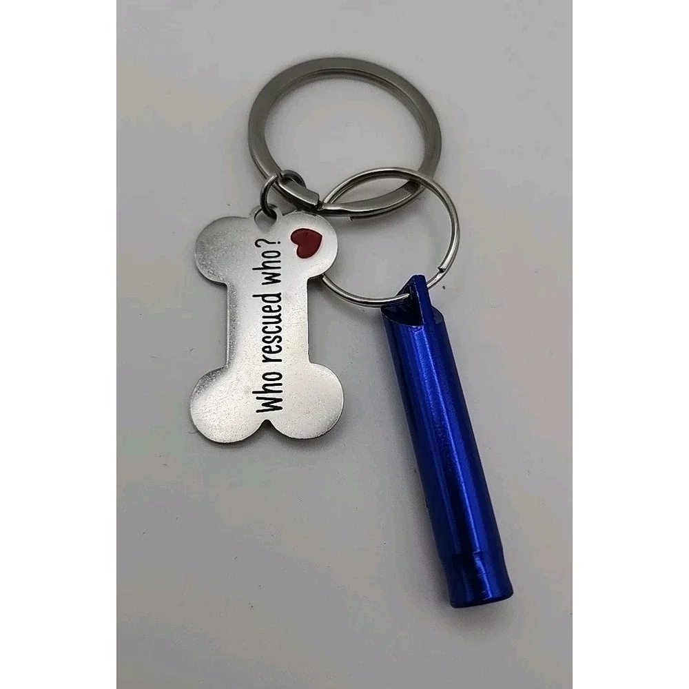 Who Rescued Who Shelter Pet Key Chain Bone Backpack Charm Dog Mom Whistle Gift